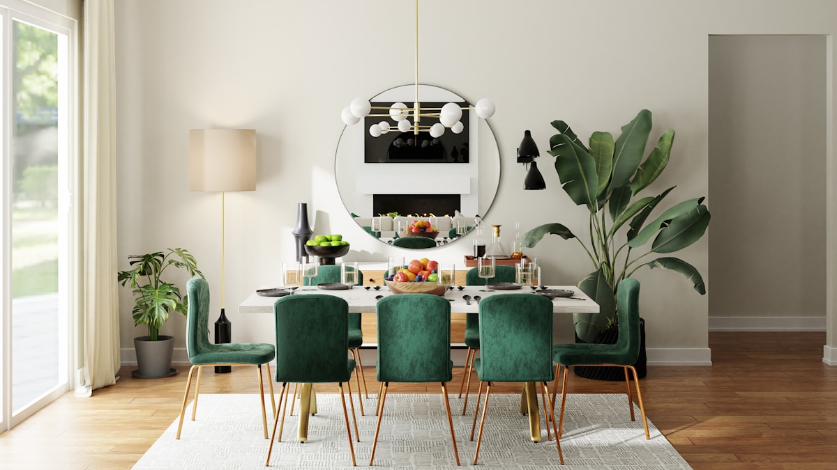 Sunlit dining set and interior space